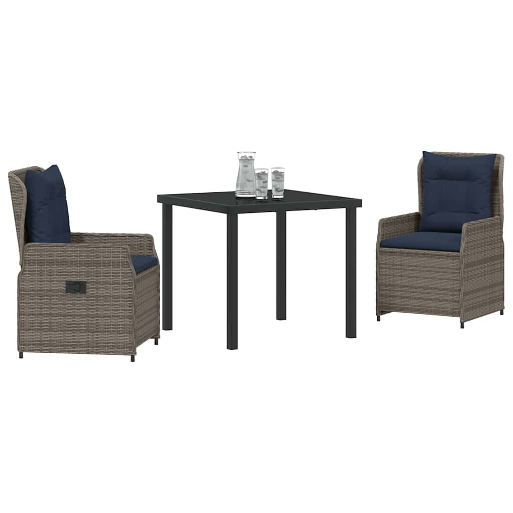 Conjunto de Comedor de Jardín con cojín 3 pcs Gris Poliratán