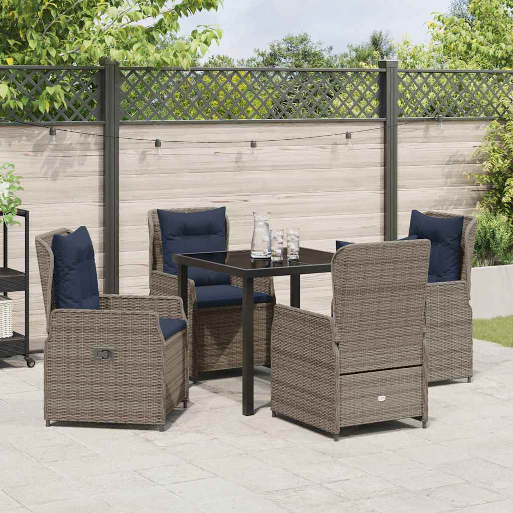Conjunto de Comedor de Jardín con cojín 5 pcs Gris Poliratán