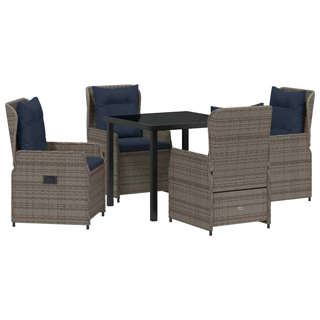 Conjunto de Comedor de Jardín con cojín 5 pcs Gris Poliratán