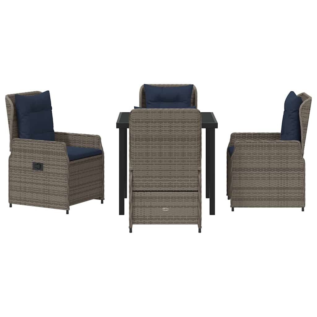 Conjunto de Comedor de Jardín con cojín 5 pcs Gris Poliratán