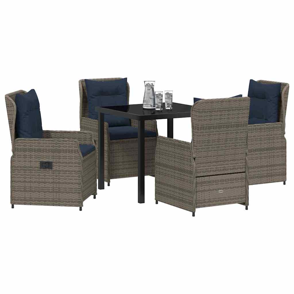 Conjunto de Comedor de Jardín con cojín 5 pcs Gris Poliratán