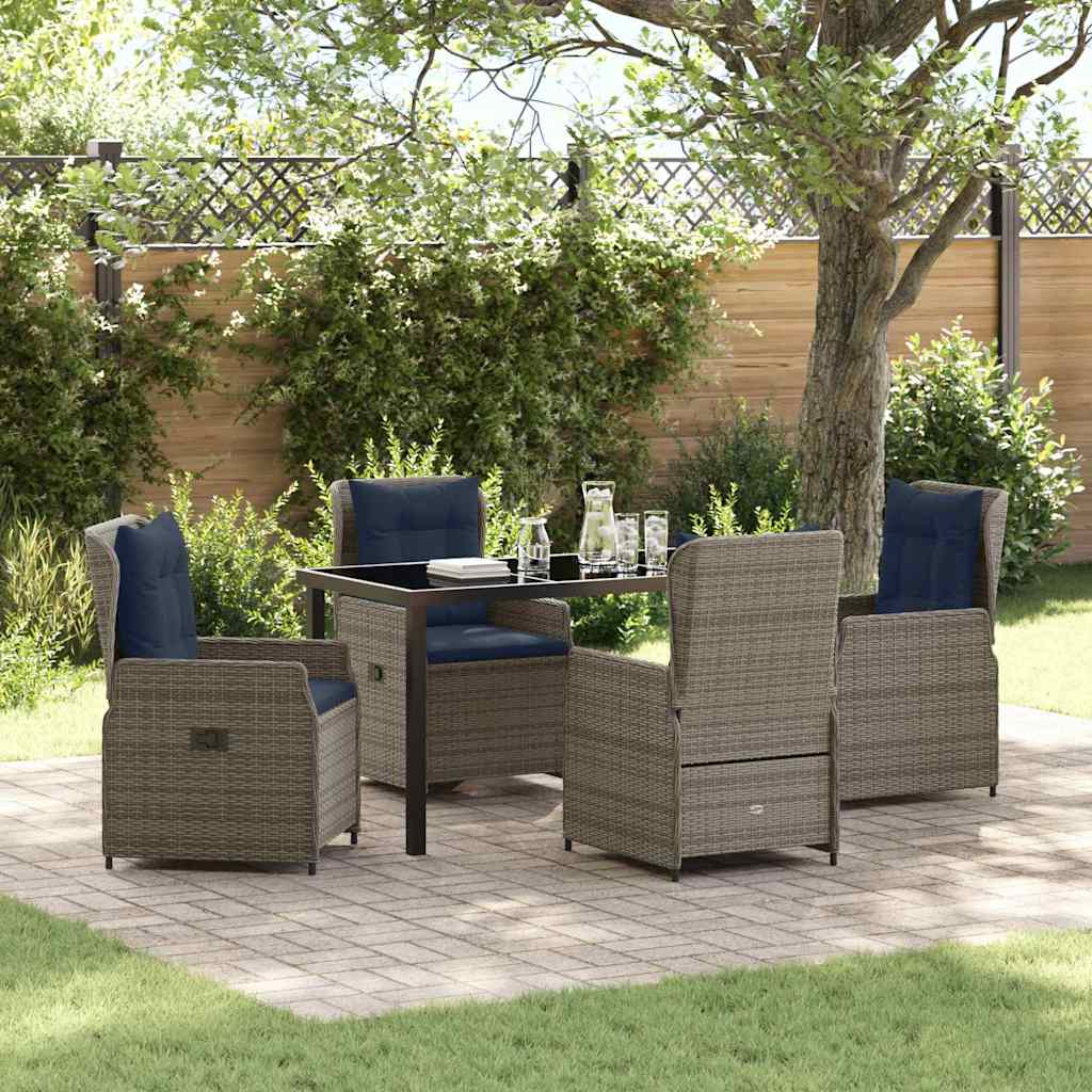 Conjunto de Comedor de Jardín con cojín 5 pcs Gris Poliratán