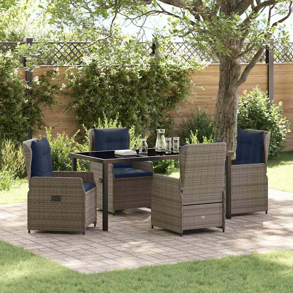 Conjunto de Comedor de Jardín con cojín 5 pcs Gris Poliratán