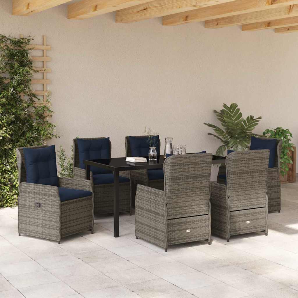 Conjunto de Comedor de Jardín con cojín 7 pcs Gris Poliratán