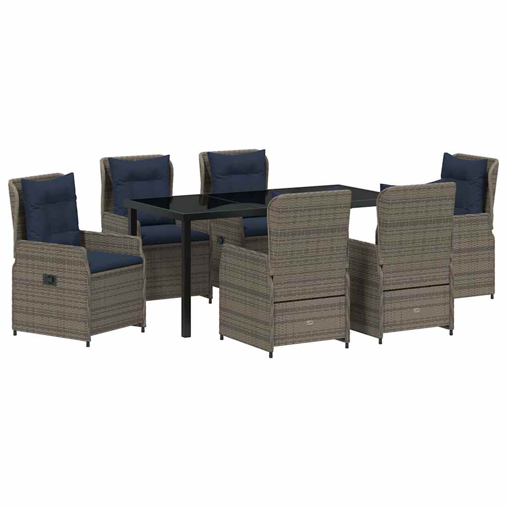 Conjunto de Comedor de Jardín con cojín 7 pcs Gris Poliratán