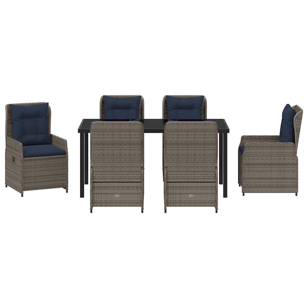 Conjunto de Comedor de Jardín con cojín 7 pcs Gris Poliratán