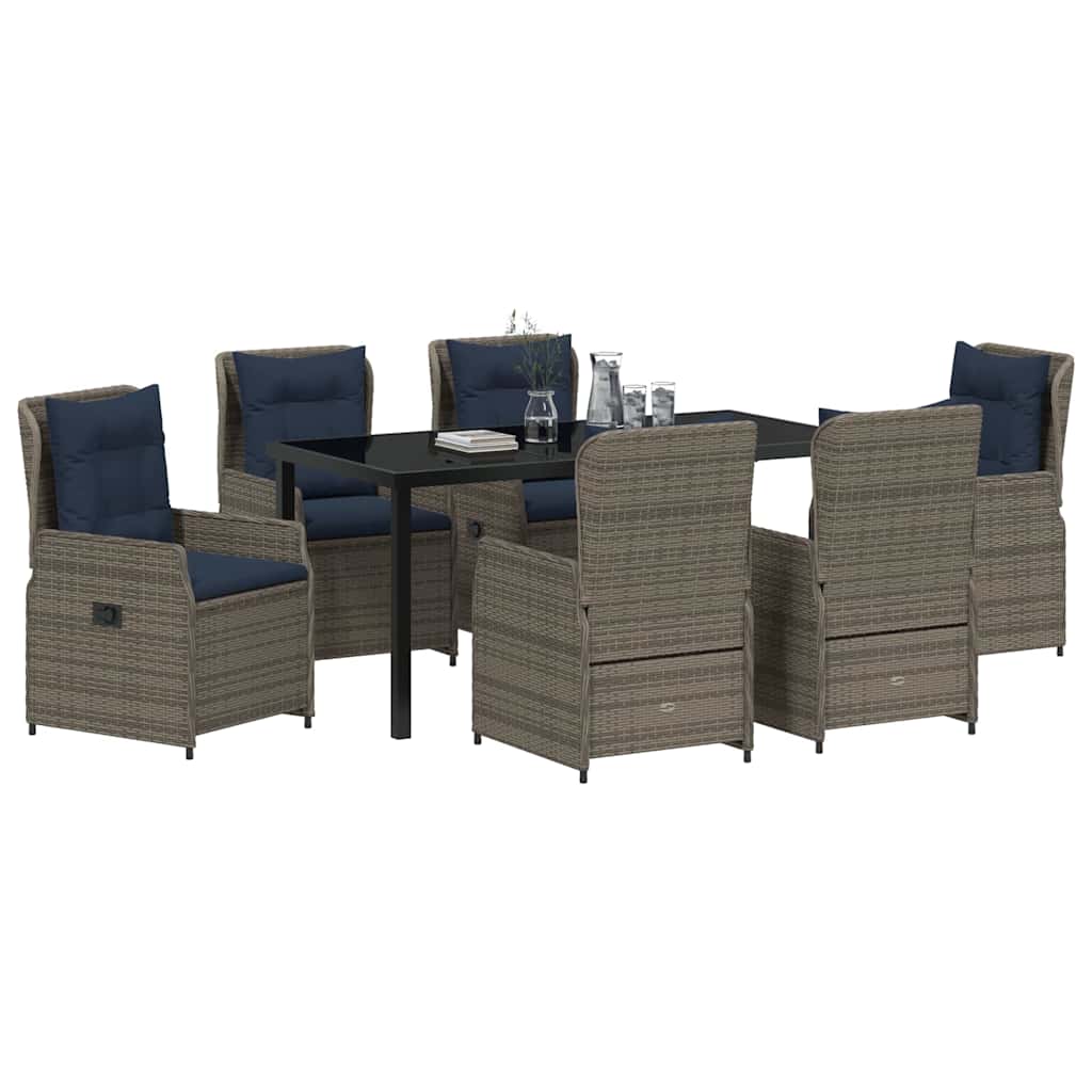 Conjunto de Comedor de Jardín con cojín 7 pcs Gris Poliratán