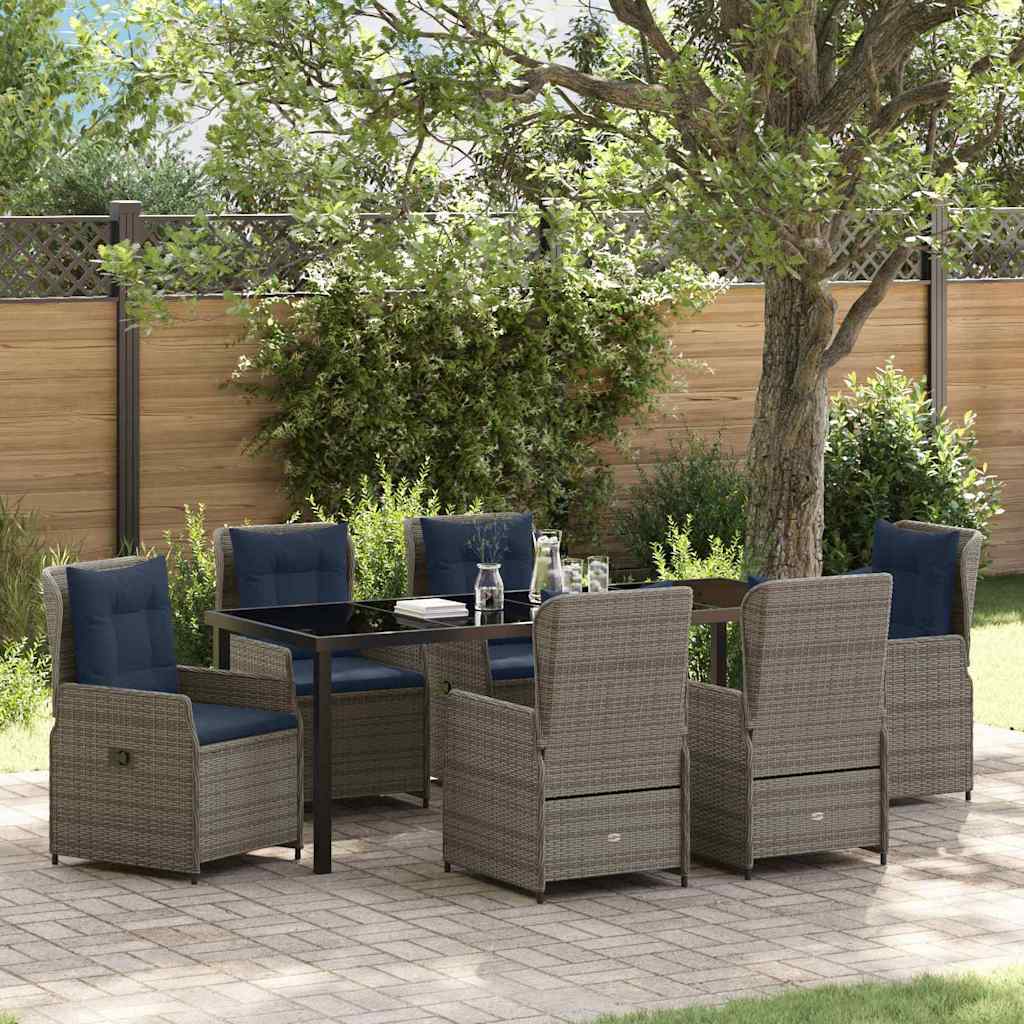 Conjunto de Comedor de Jardín con cojín 7 pcs Gris Poliratán