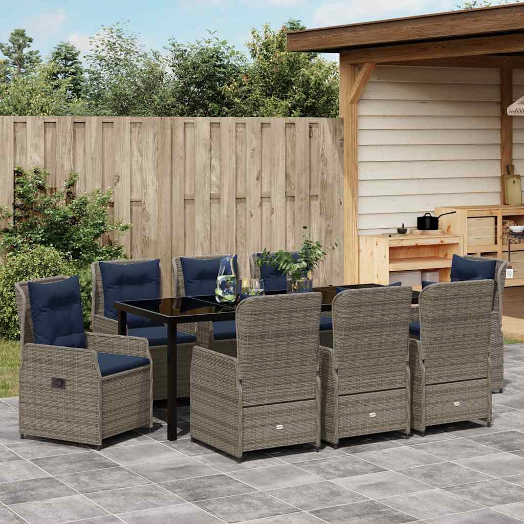 Conjunto de Comedor de Jardín con cojín 9 pcs Gris Poliratán