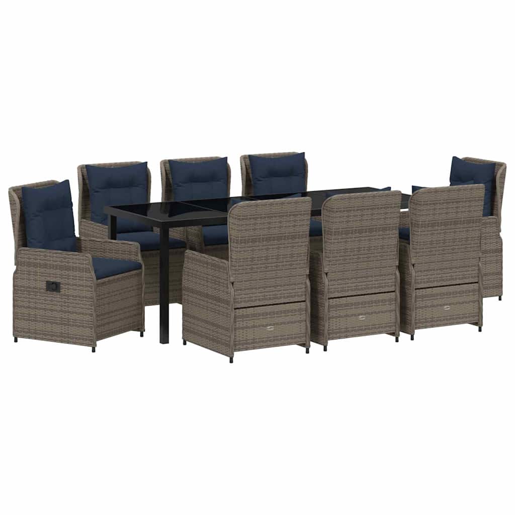 Conjunto de Comedor de Jardín con cojín 9 pcs Gris Poliratán