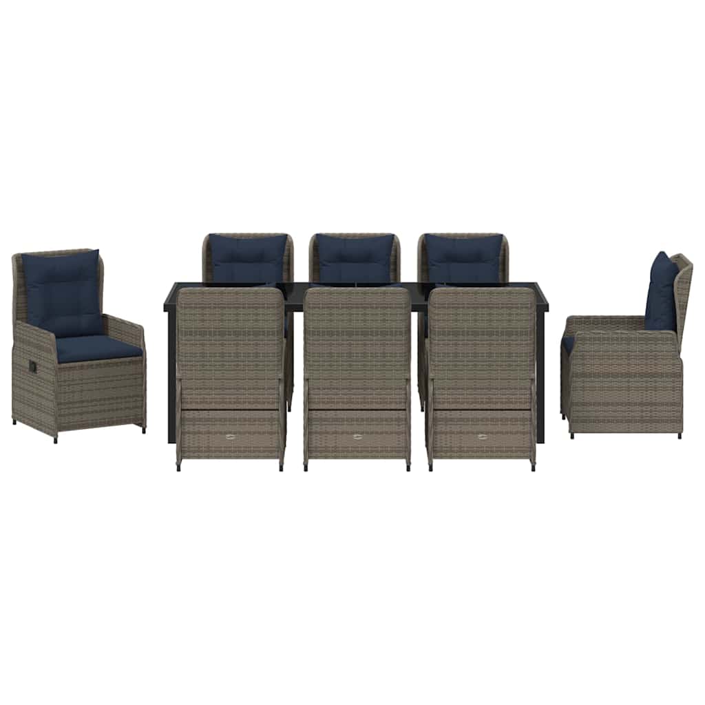 Conjunto de Comedor de Jardín con cojín 9 pcs Gris Poliratán
