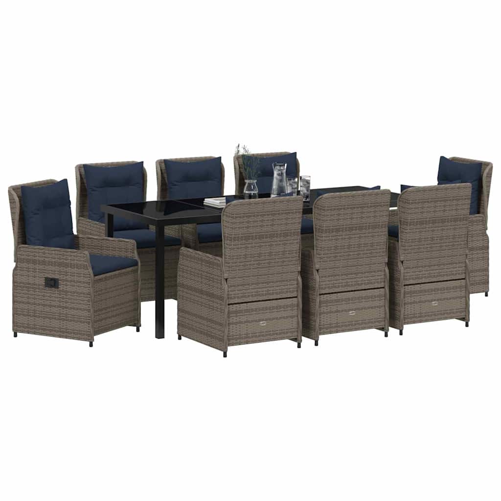 Conjunto de Comedor de Jardín con cojín 9 pcs Gris Poliratán