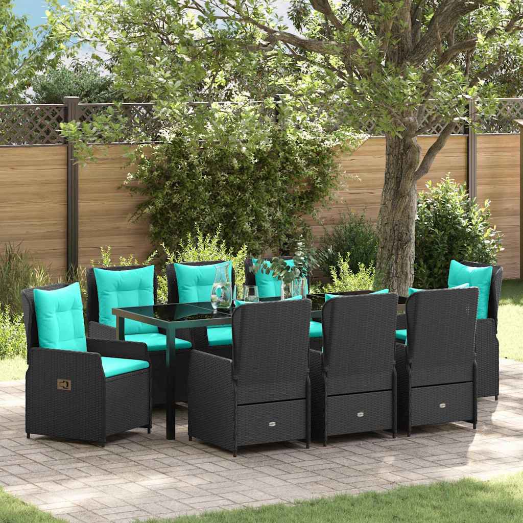 Conjunto de Comedor de Jardín con cojín 9 pcs Marrón Poliratán