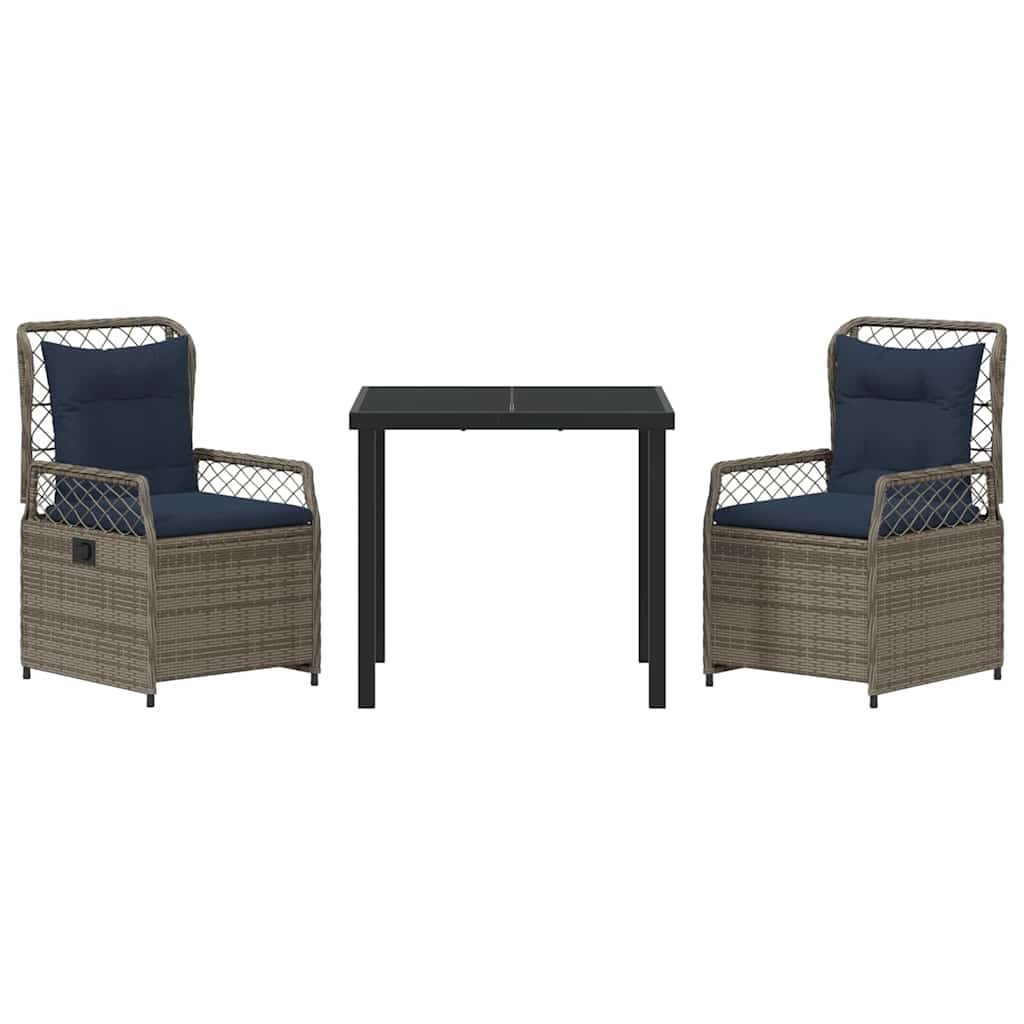 Conjunto de Comedor de Jardín 3 pcs Gris ratán sintético