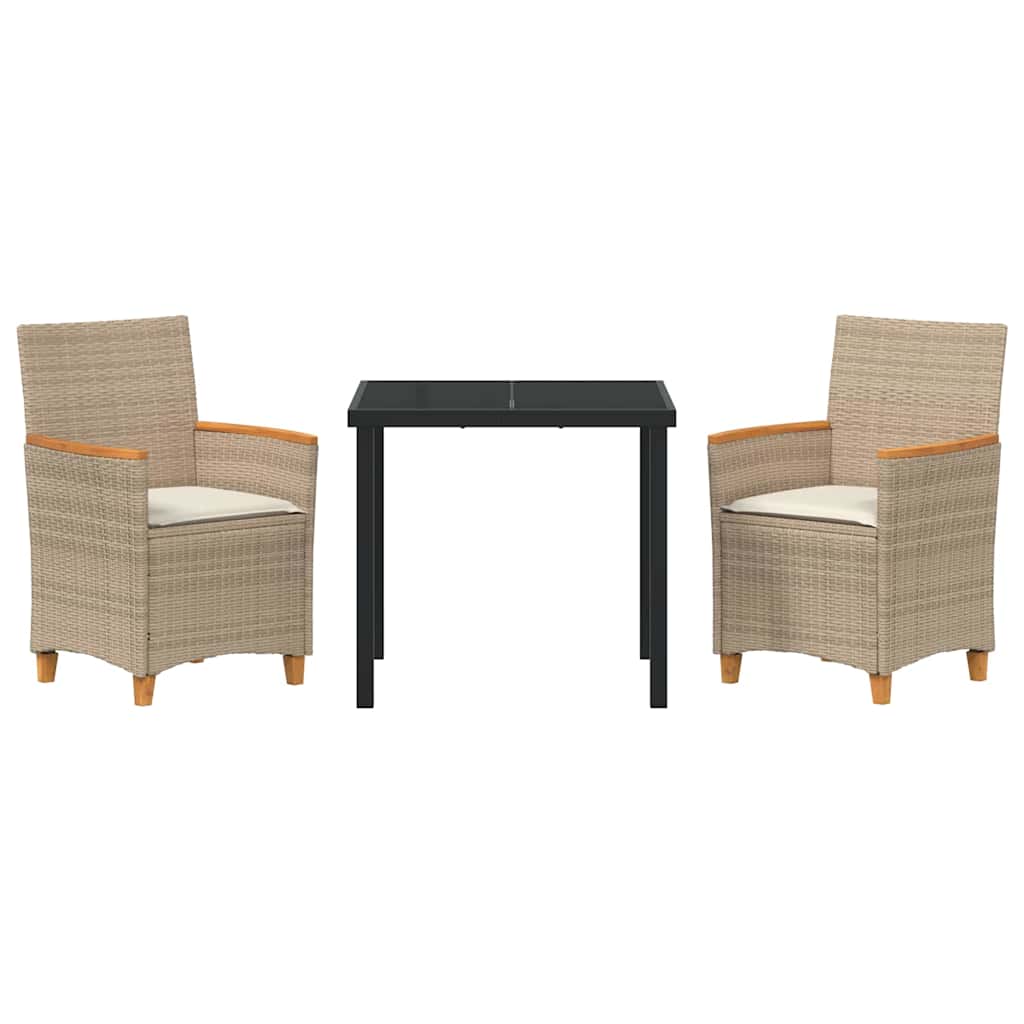 Conjunto de Comedor de Jardín 3 pcs Beige ratán sintético