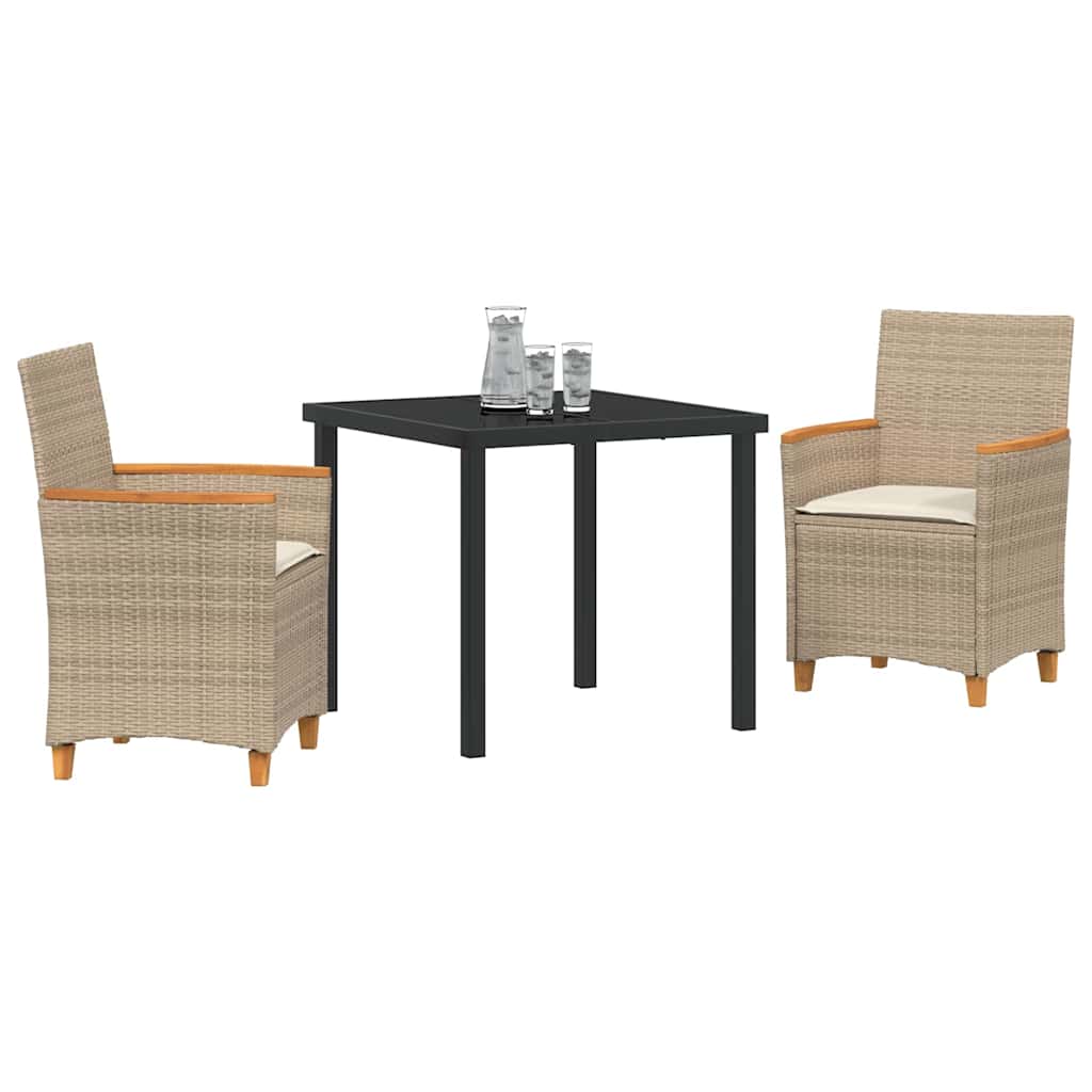 Conjunto de Comedor de Jardín 3 pcs Beige ratán sintético