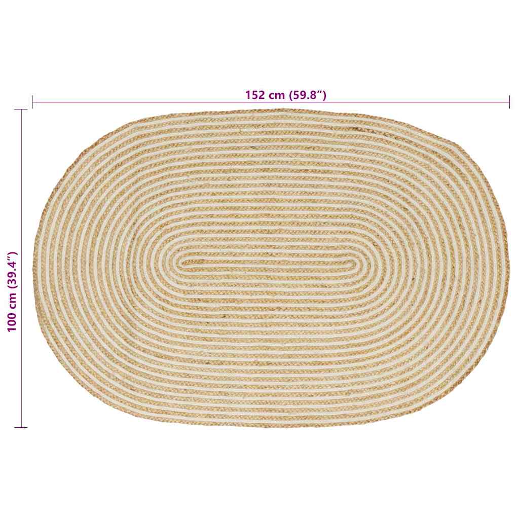 Alfombras de área Natural y Blanco 100 x 152 cm yute