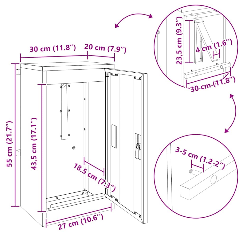 Buzón con almacenamiento con puerta 30 x 20 x 55 cm Acero