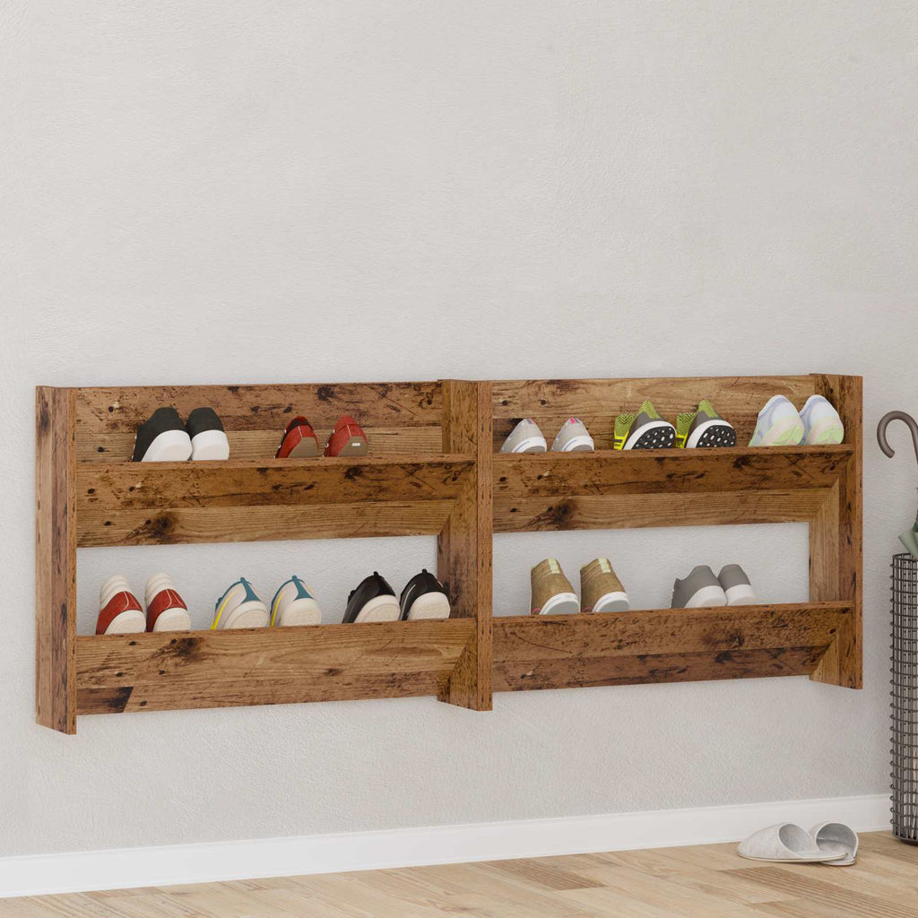 Armario Zapatero 2 pcs Madera envejecida 80 x 18 x 60 cm