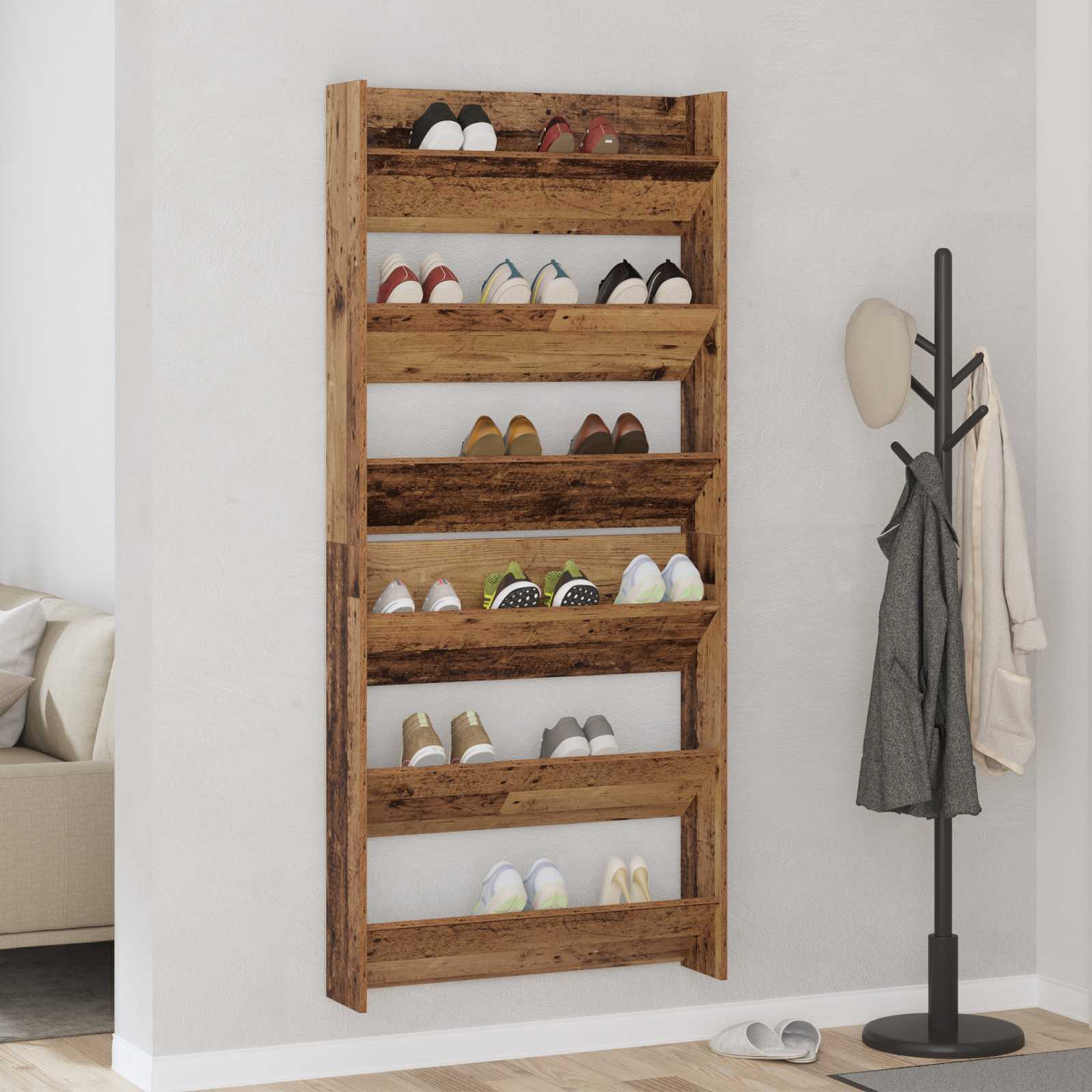 Armario Zapatero 2 pcs Madera envejecida 80 x 18 x 60 cm