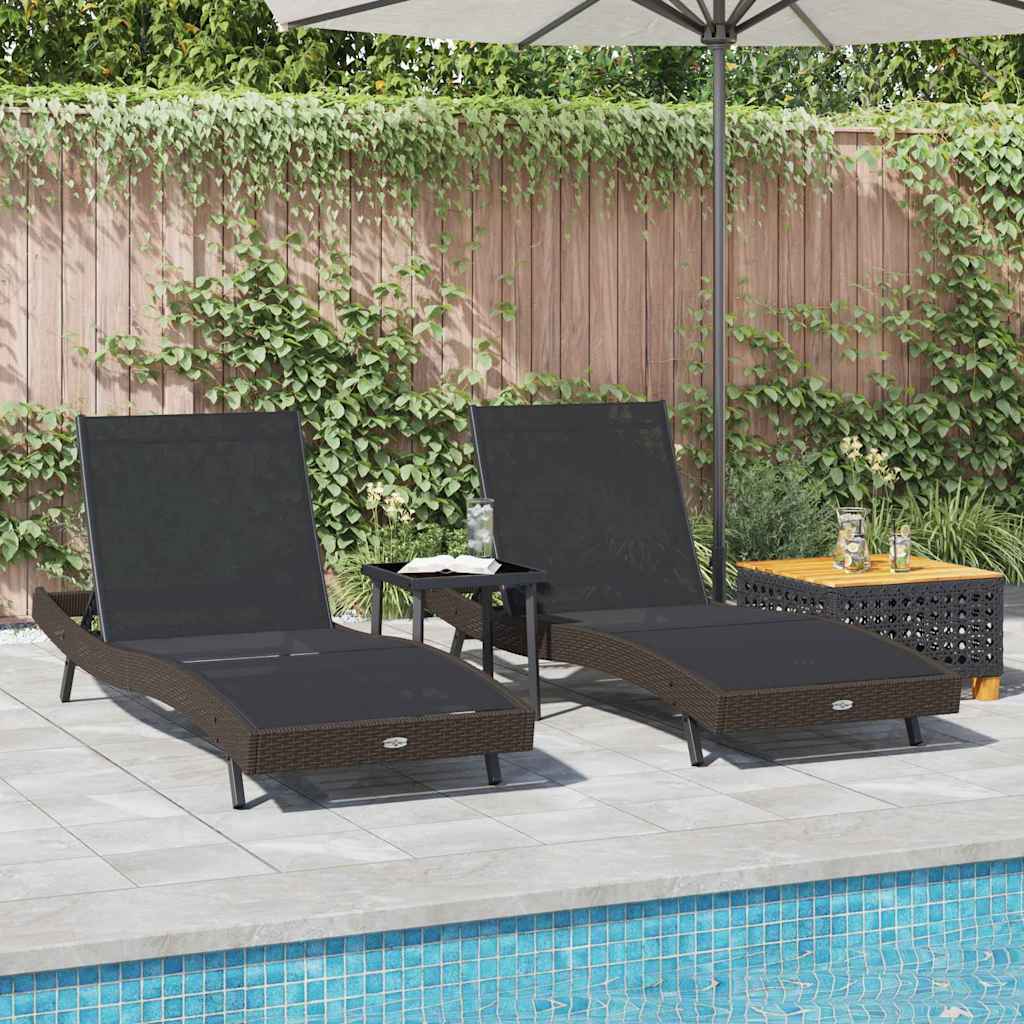 Tumbona 3 pcs Marrón 197 x 70 x 82 cm ratán sintético