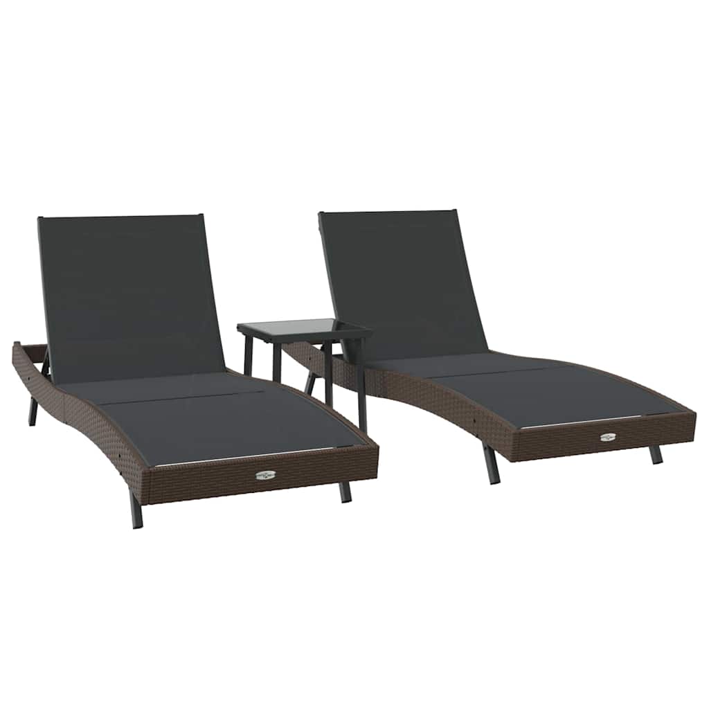 Tumbona 3 pcs Marrón 197 x 70 x 82 cm ratán sintético