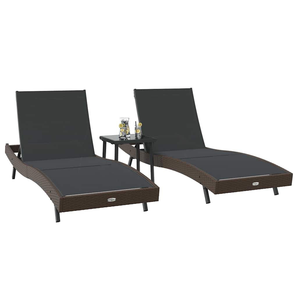 Tumbona 3 pcs Marrón 197 x 70 x 82 cm ratán sintético