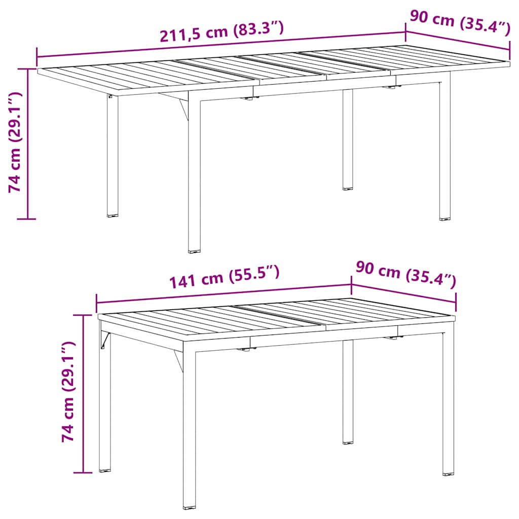 Mesa de cena exterior Plegable Antracita 210 x 90 x 73 cm Acero