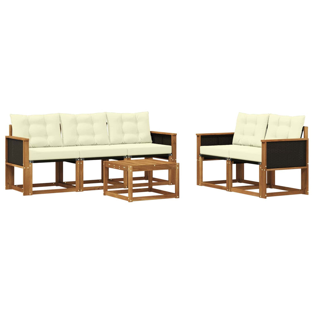 Conjunto de sofás de exterior con cojín 6 pcs Natural y Crema