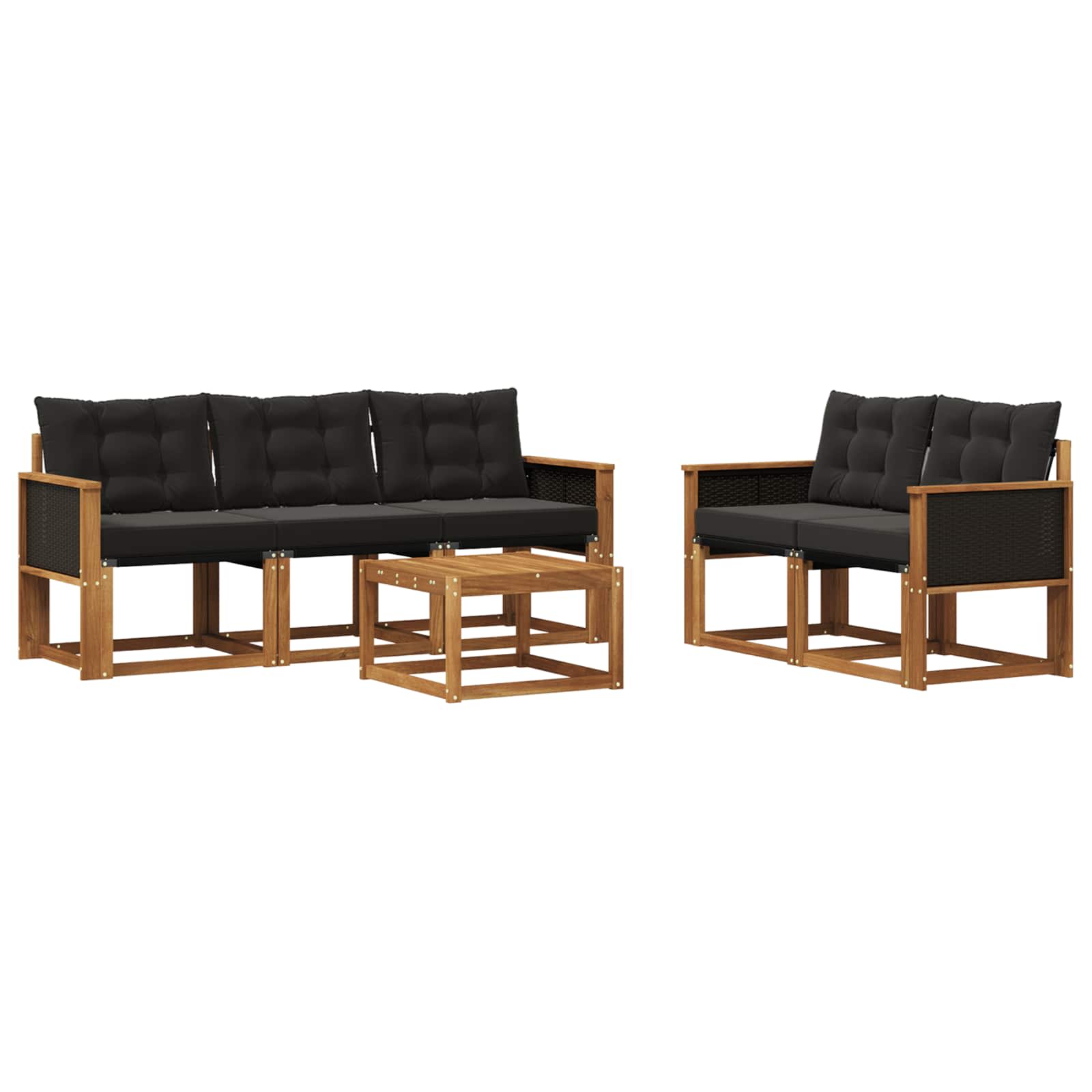 Conjunto de sofás de exterior con cojín 6 pcs Natural y negro