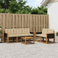 Conjunto de sofás de exterior con cojín 6 pcs Natural y Beige
