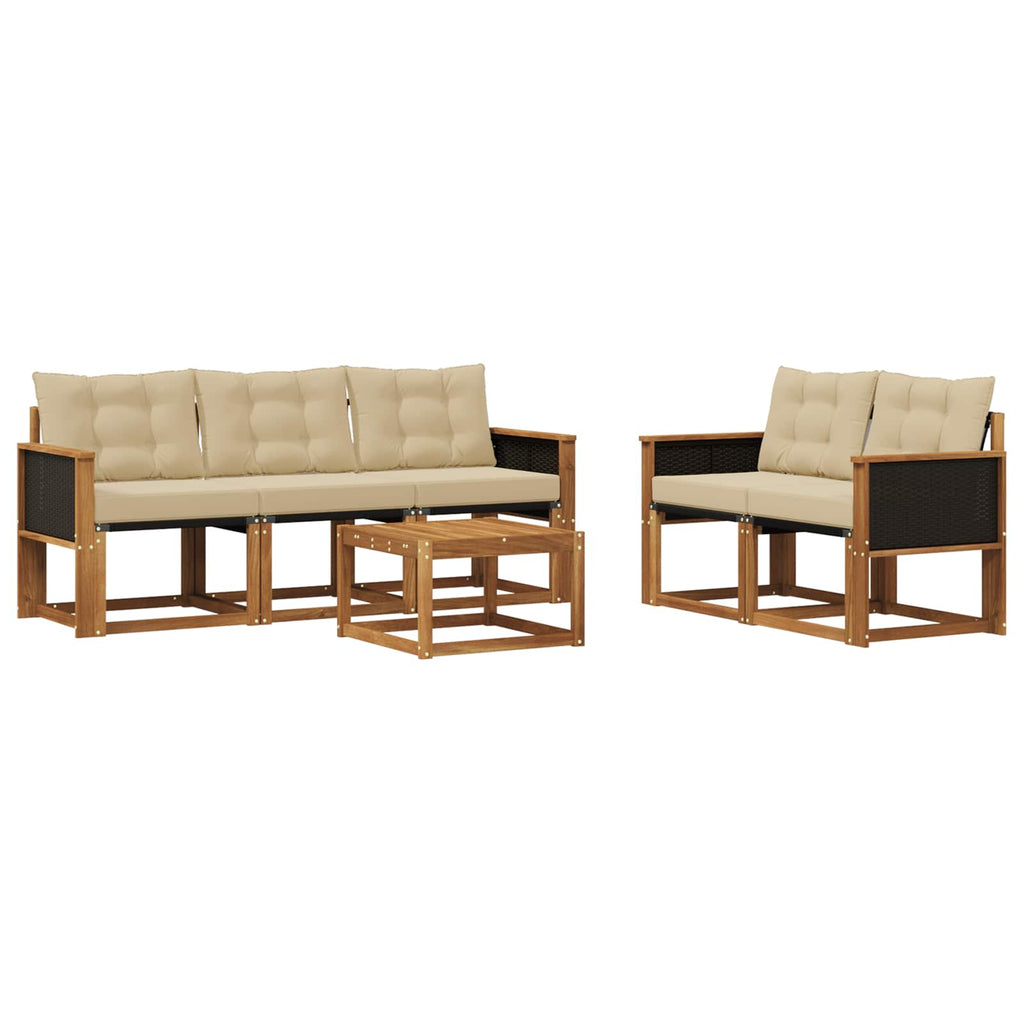 Conjunto de sofás de exterior con cojín 6 pcs Natural y Beige