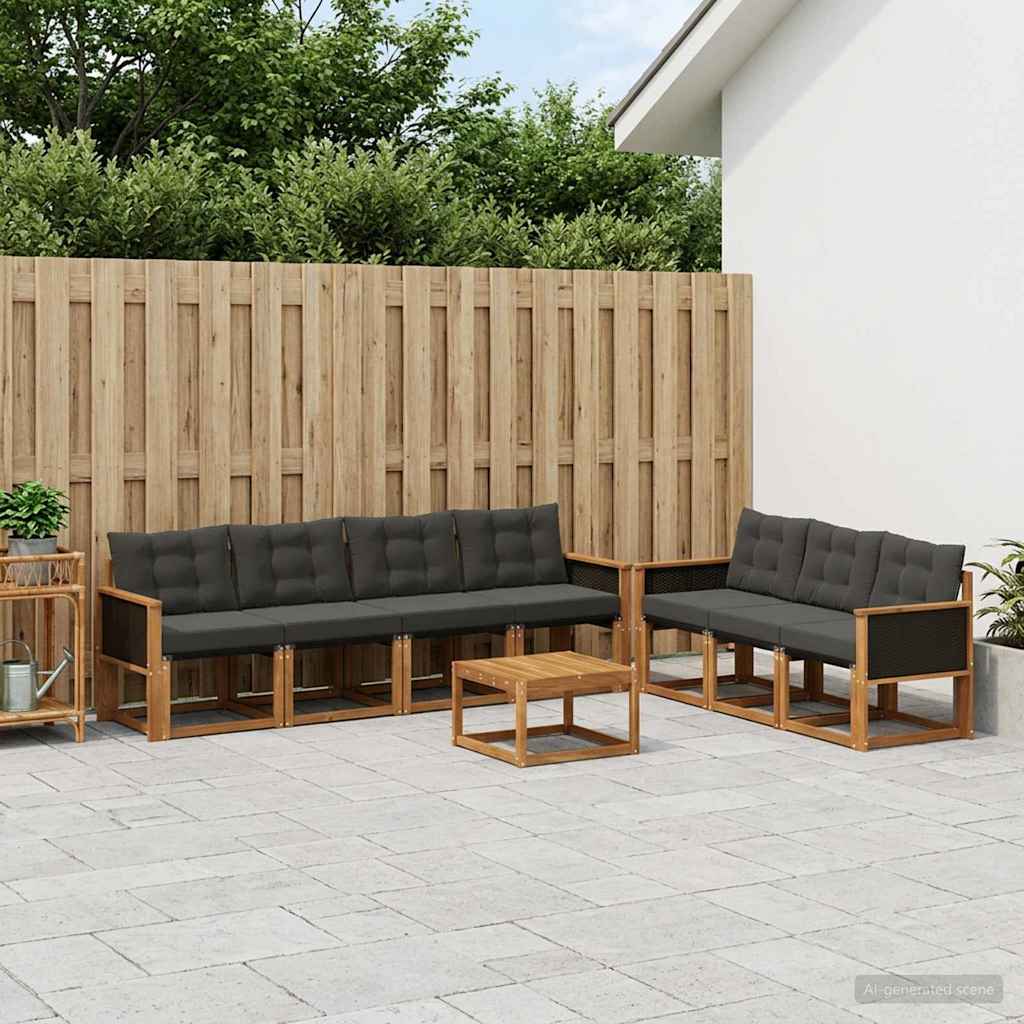 Conjunto de sofás de exterior con cojín 8 pcs Natural y negro
