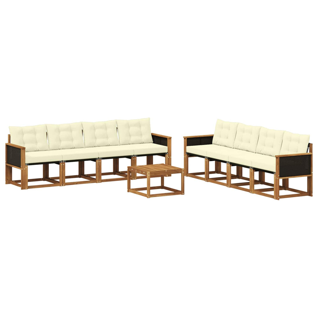 Conjunto de sofás de exterior con cojín 9 pcs Natural y Crema