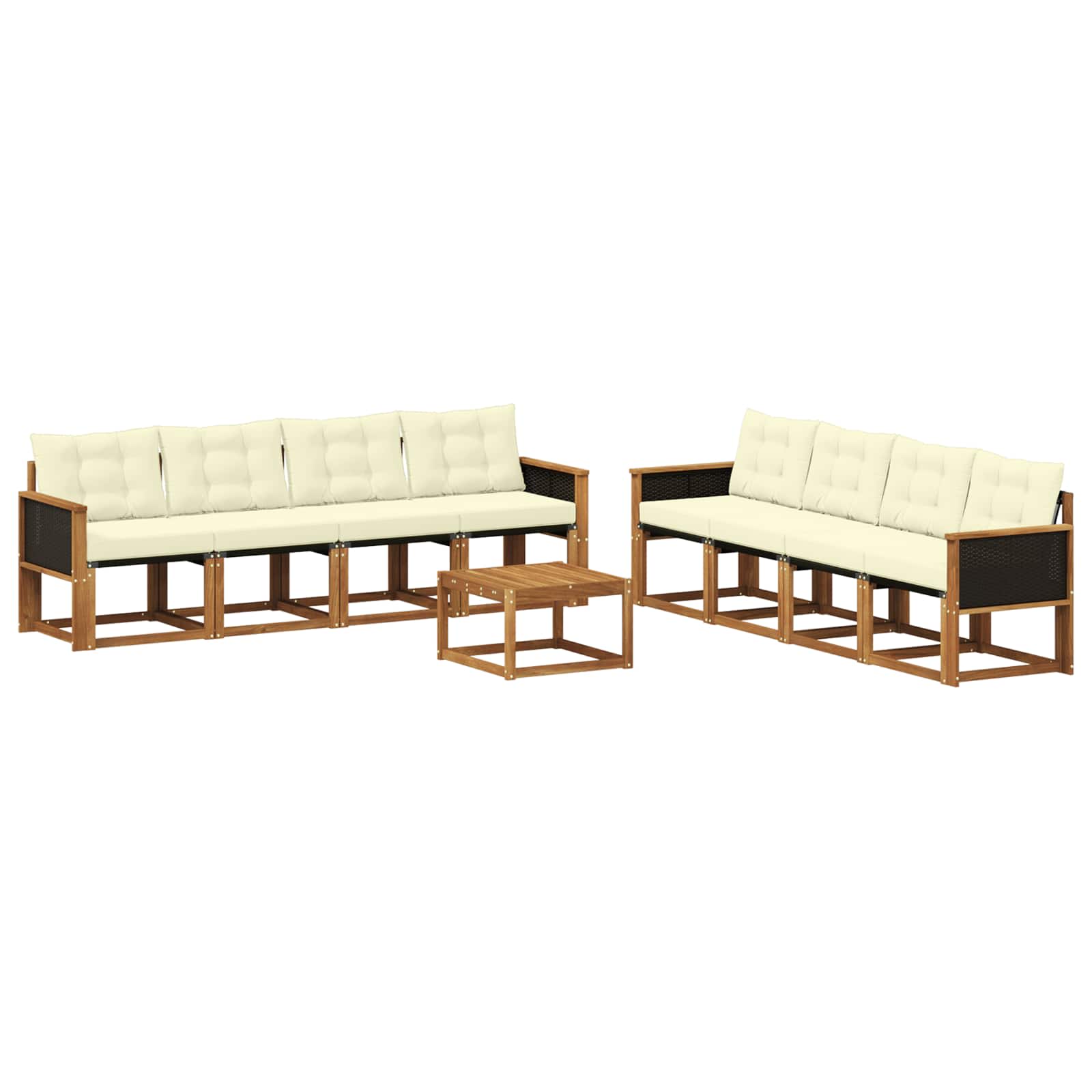Conjunto de sofás de exterior con cojín 9 pcs Natural y Crema