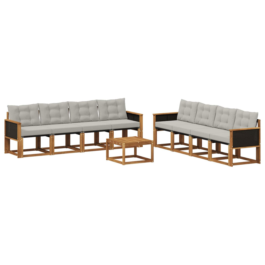 Conjunto de sofás de exterior 9 pcs Natural y Gris Claro