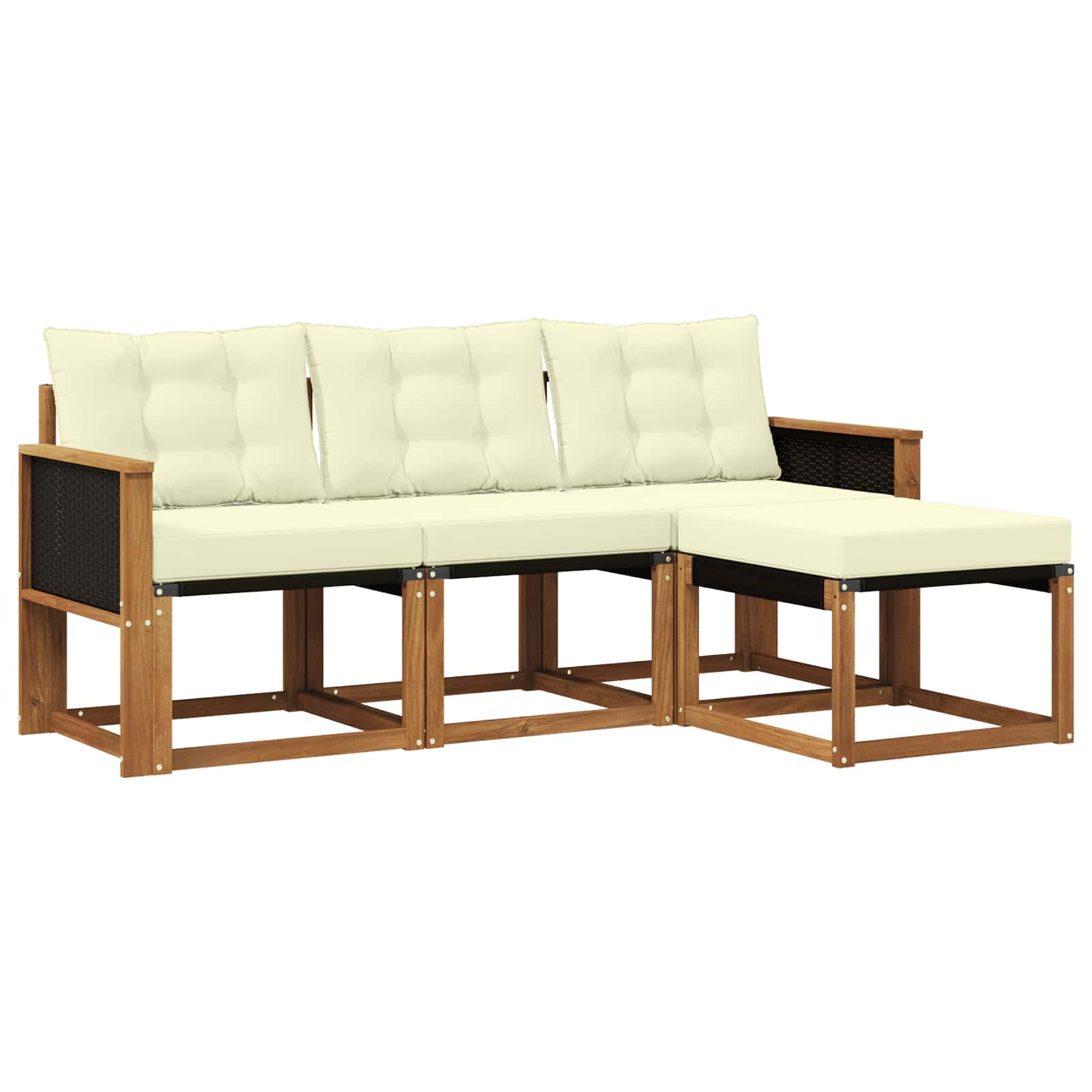 Conjunto de sofás de exterior con cojín 4 pcs Natural y Crema