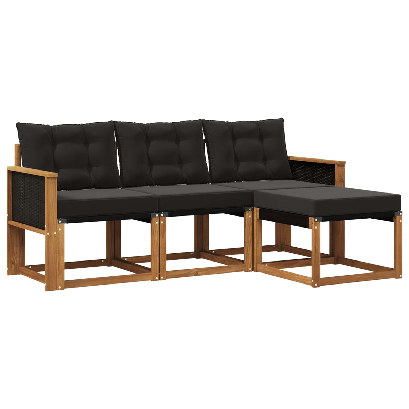 Conjunto de sofás de exterior con cojín 4 pcs Natural y negro