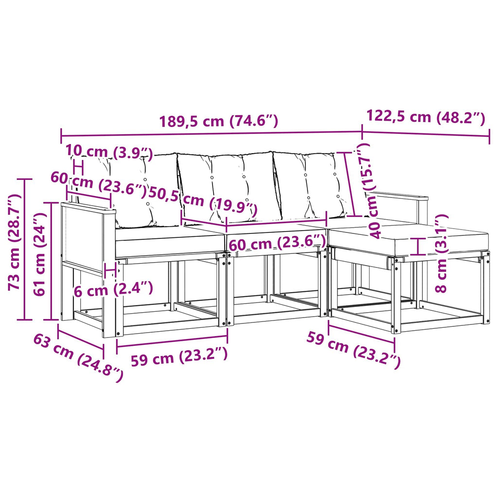 Conjunto de sofás de exterior con cojín 4 pcs Natural y Beige