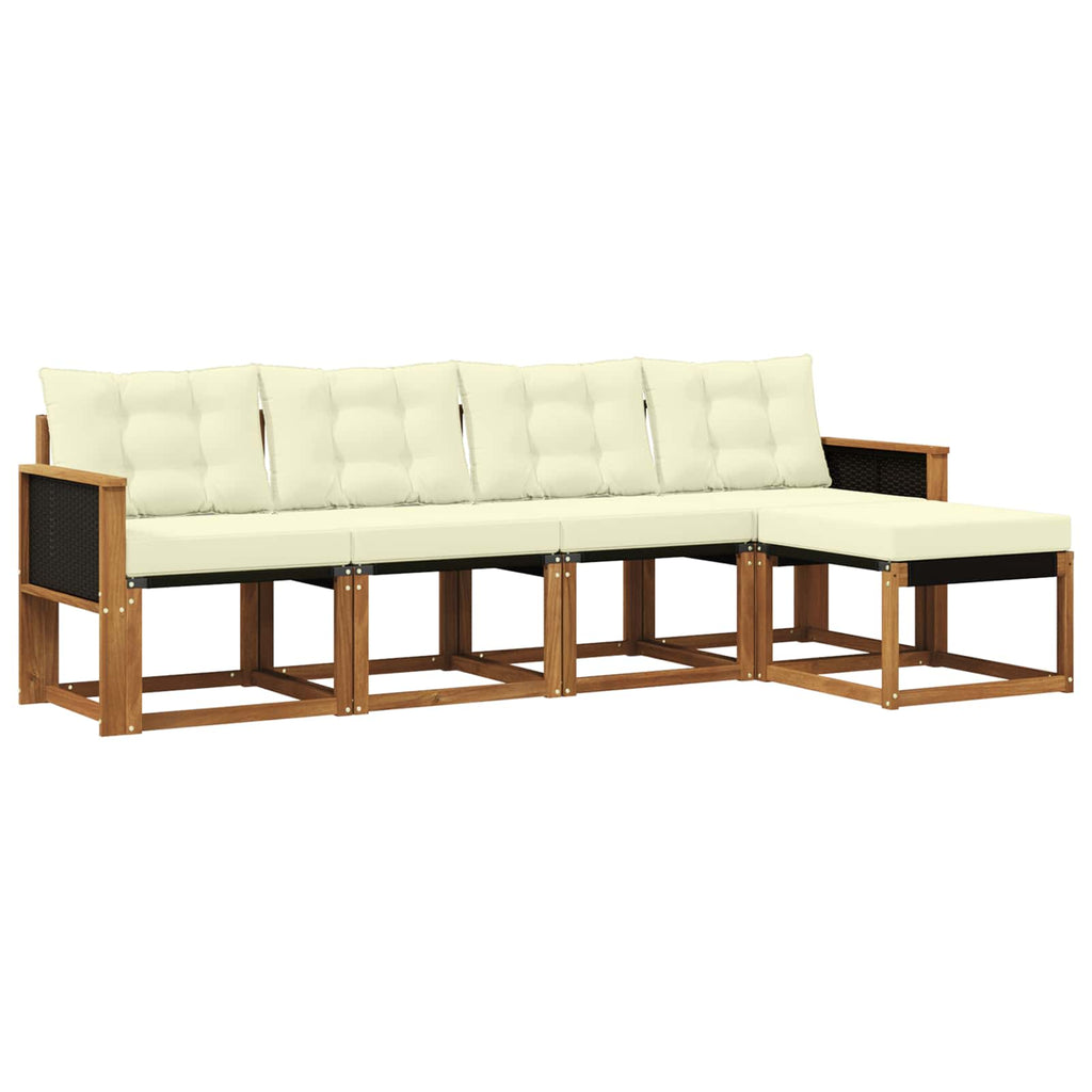 Conjunto de sofás de exterior con cojín 5 pcs Natural y Crema