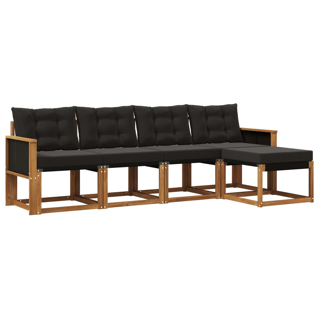 Conjunto de sofás de exterior con cojín 5 pcs Natural y negro