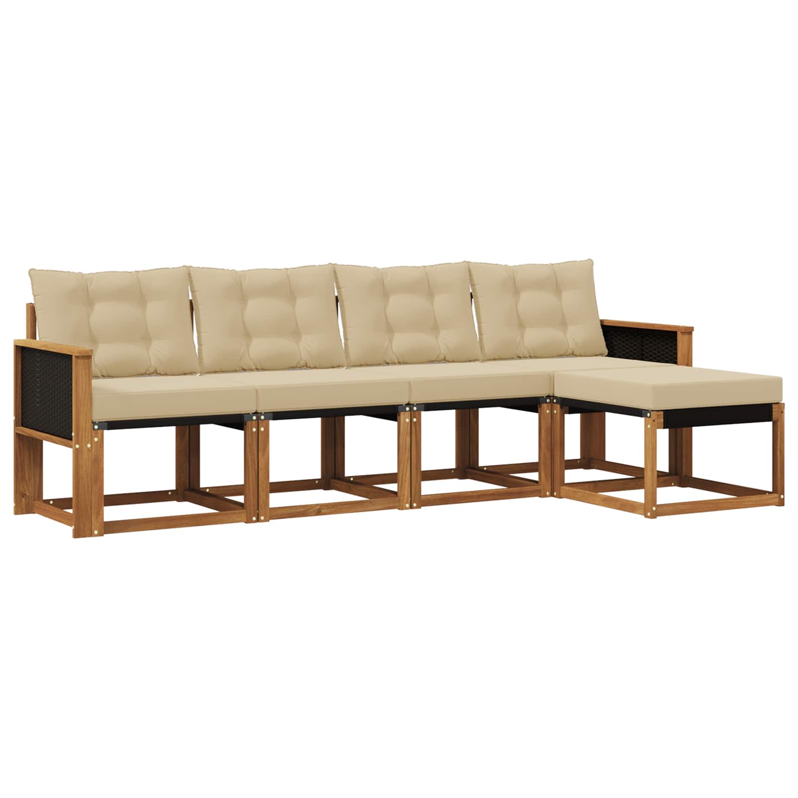 Conjunto de sofás de exterior con cojín 5 pcs Natural y Beige