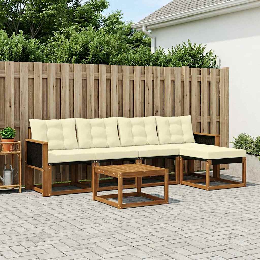 Conjunto de sofás de exterior con cojín 6 pcs Natural y Crema