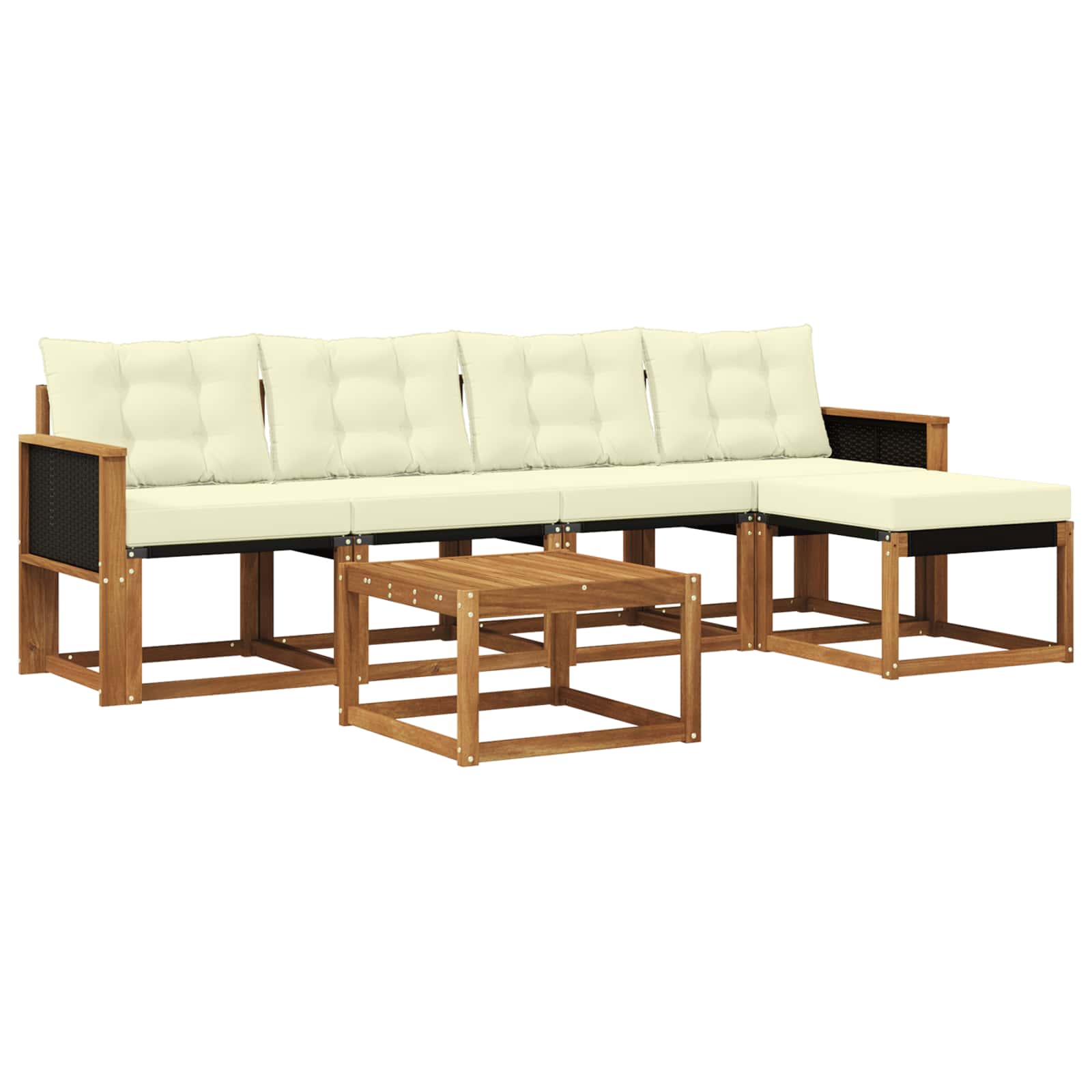 Conjunto de sofás de exterior con cojín 6 pcs Natural y Crema