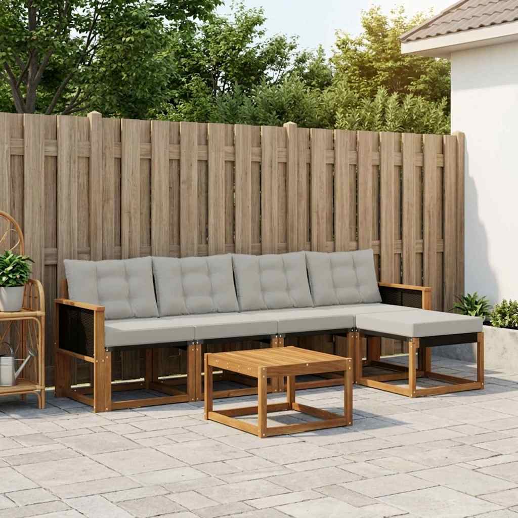 Conjunto de sofás de exterior 6 pcs Natural y Gris Claro