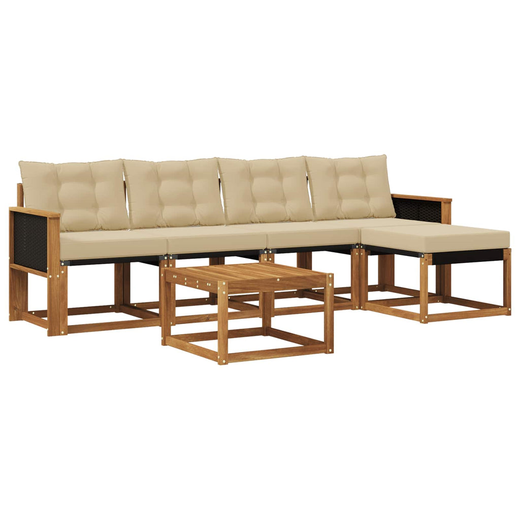 Conjunto de sofás de exterior con cojín 6 pcs Natural y Beige