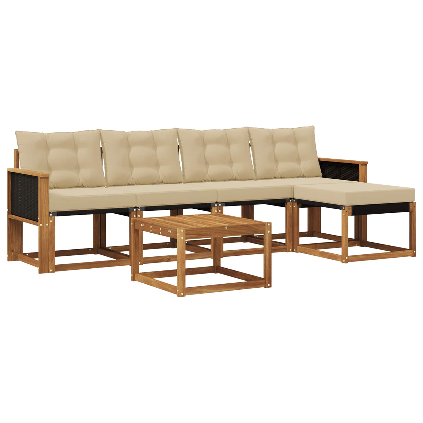Conjunto de sofás de exterior con cojín 6 pcs Natural y Beige