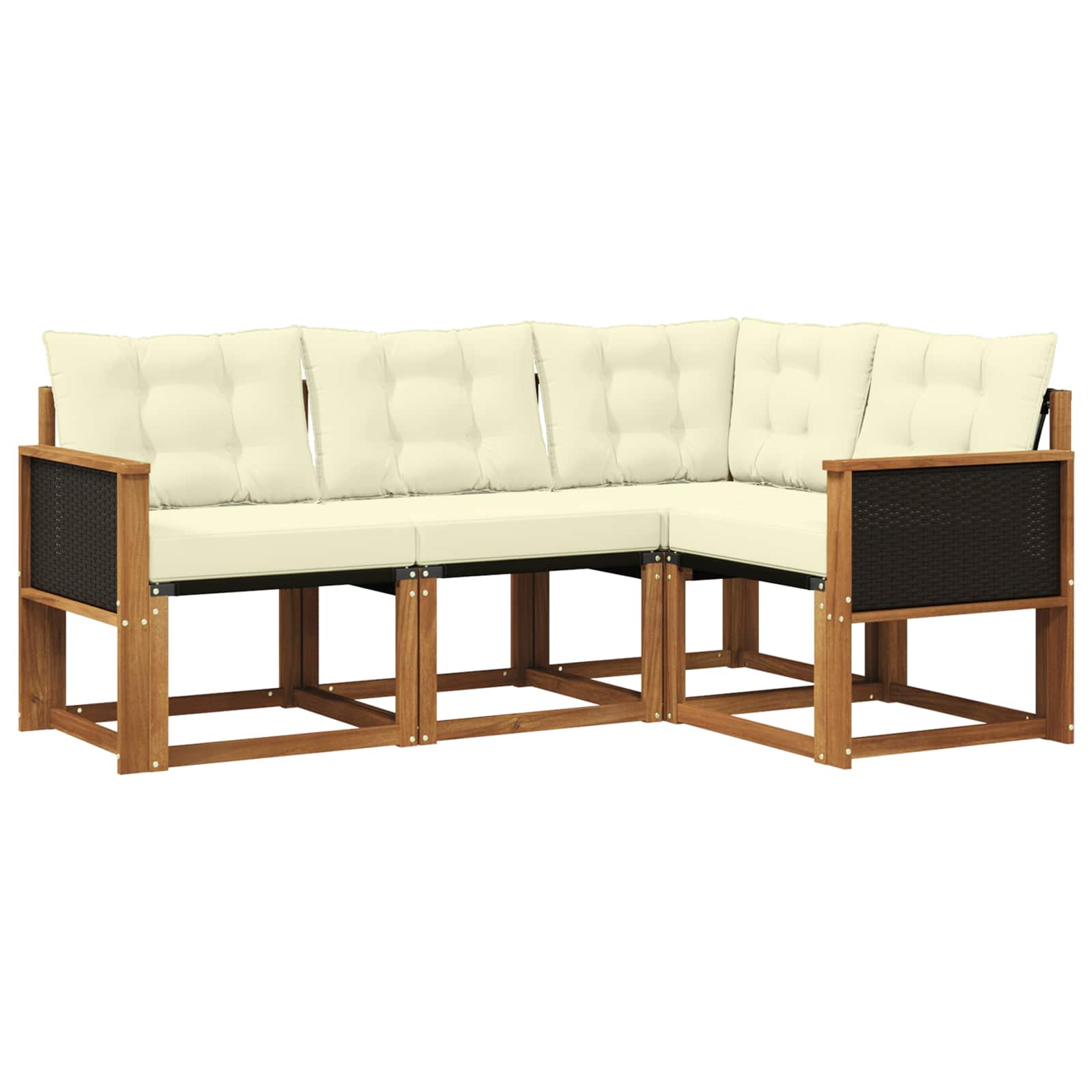 Conjunto de sofás de exterior con cojín 4 pcs Natural y Crema