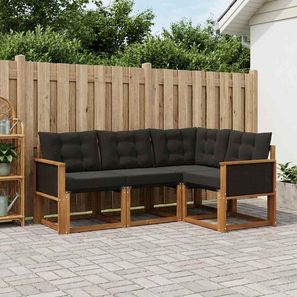 Conjunto de sofás de exterior con cojín 4 pcs Natural y negro