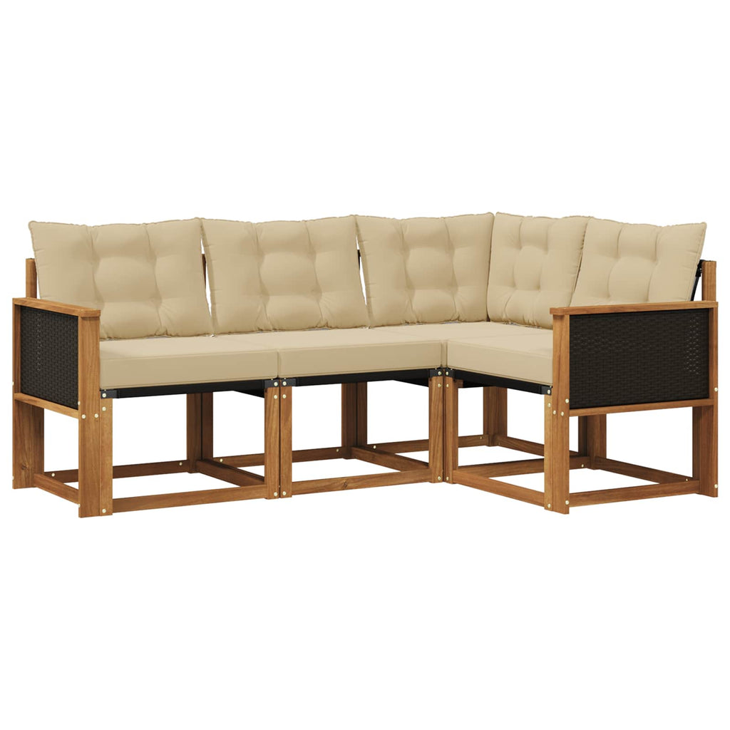 Conjunto de sofás de exterior con cojín 4 pcs Natural y Beige